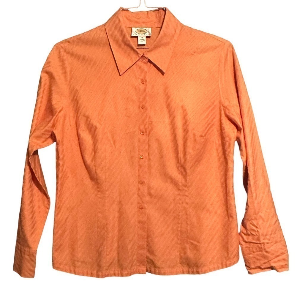 Talbots Petites Peachy Orange Long Sleeve Button Down Shirt Size 14